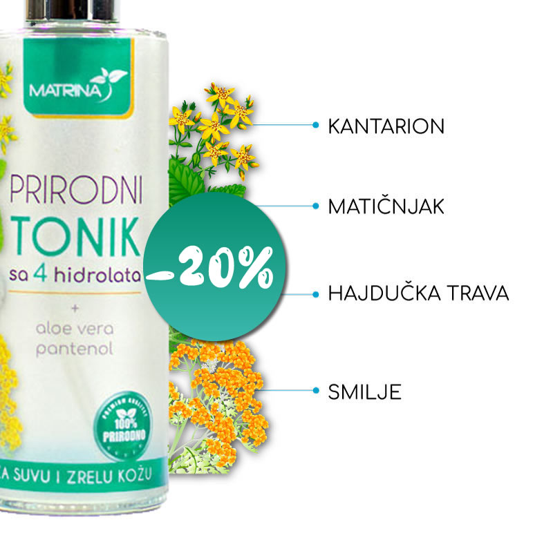 <b>PRIRODNI TONIK</b><br>Za negu suve i zrele kože sa 4 hidrolata