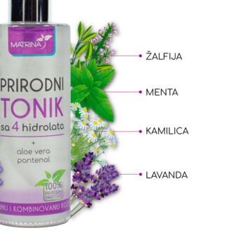 <b>PRIRODNI TONIK</b><br>Za negu masne i kombinovane kože sa 4 hidrolata